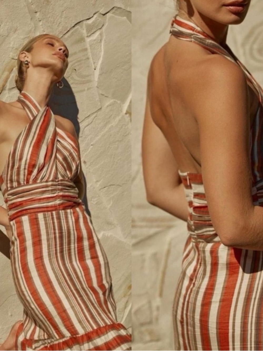 DISSH Striped Halter Maxi Dress in Cream & Tan, orange - Picture 2 of 11